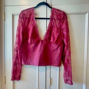 Free People Long Sleeve Lace top in Wine color. NWT. Size XL